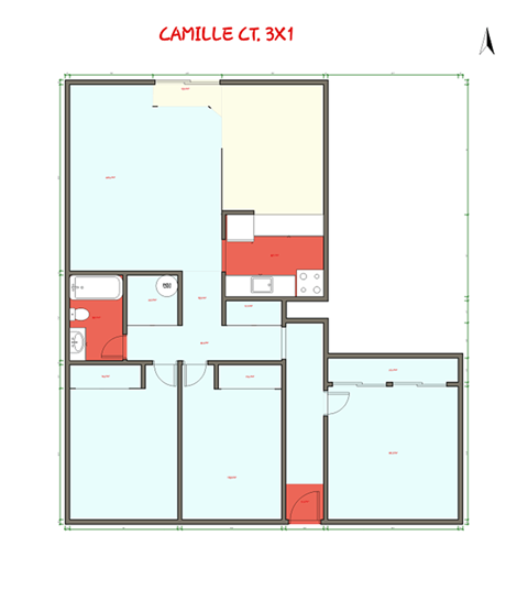 Floor plan for 3 beds, 1 bath, 1135 sqft